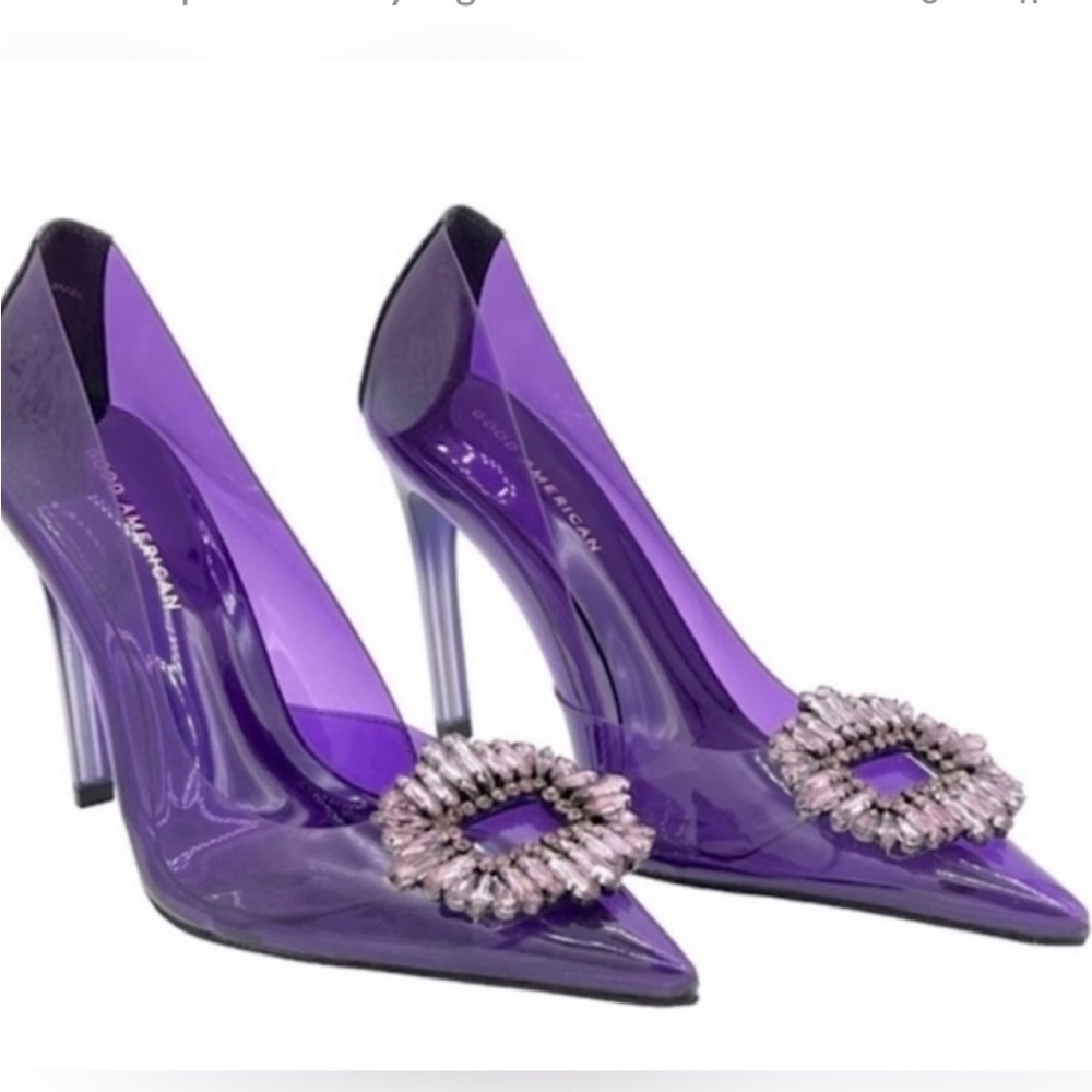 Good American- Cinderella Clear Purple Jewel Toe Pumps